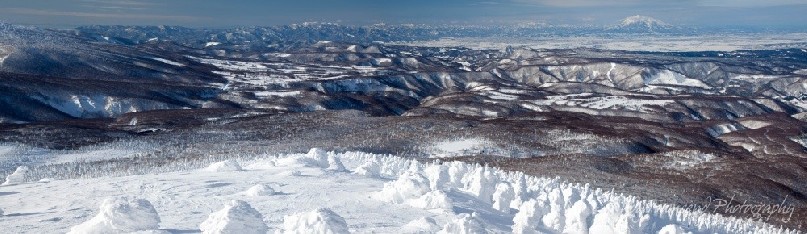 A panoramic view over the lower Hakkoda range looking towards Mt Iwaki.
