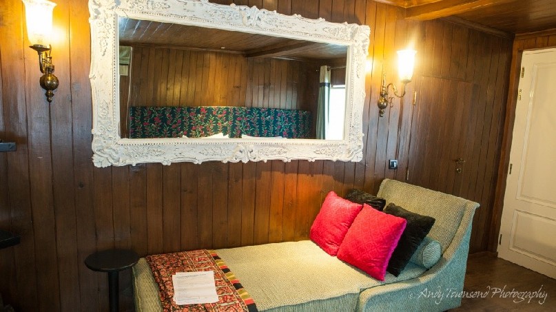 A view of the decorations in a room at the hotel.