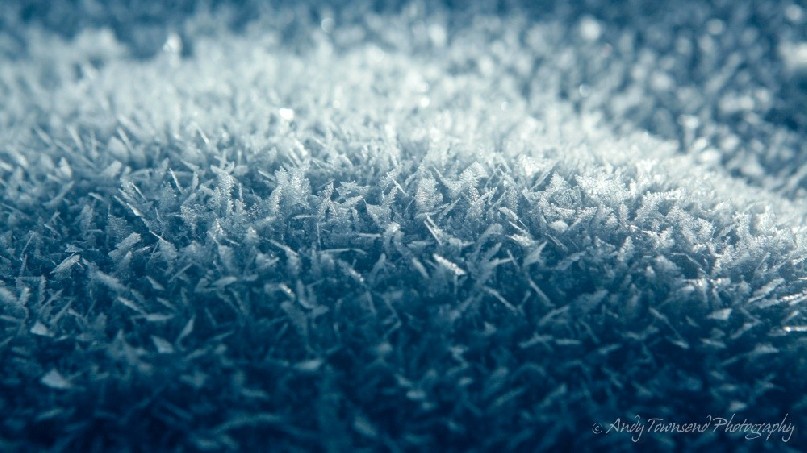 Closeup of hoar frost after a clear evening, Gulmarg.