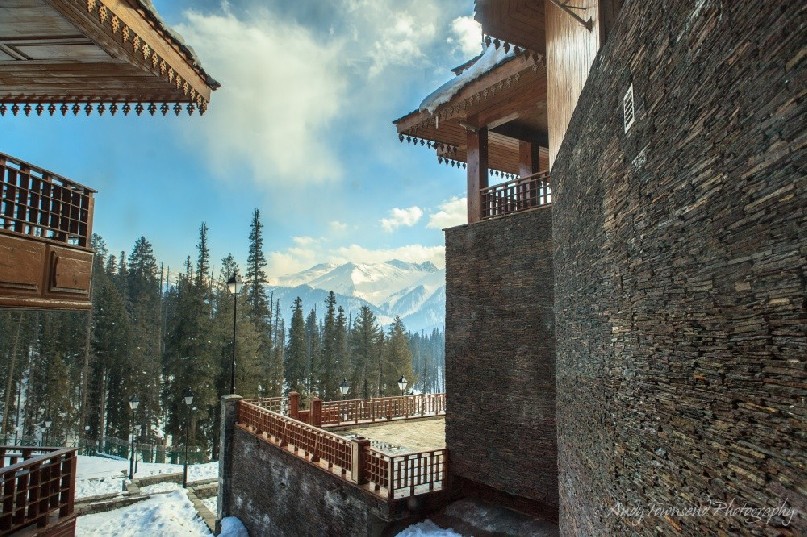 View from inside the Khyber to the mountains of Gulmarg.