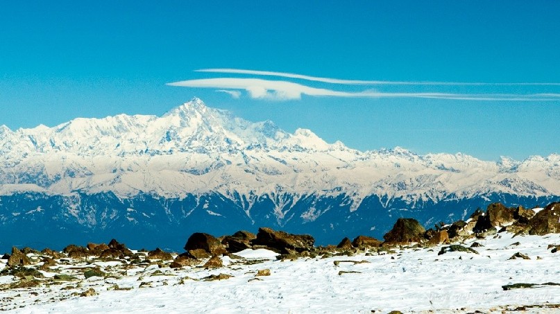 View to Nanga Parbat from Mt Apharwat with a lenticular cloud forming over the summit.