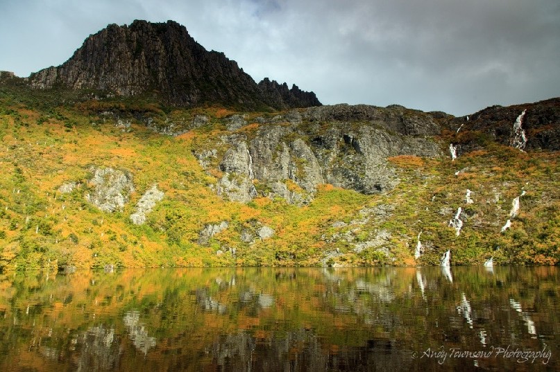 A moment of rare stillness and some unusual midday lighting bring out the best in Lake Wilks and the changing fagus (Nothofagus gunnii).